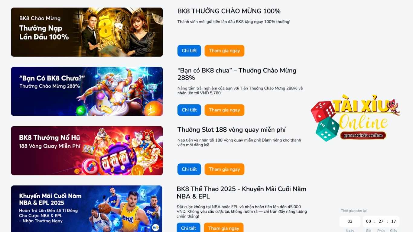 Danh sách ưu đãi độc quyền tại BK8 Danh sách ưu đãi độc quyền tại BK8